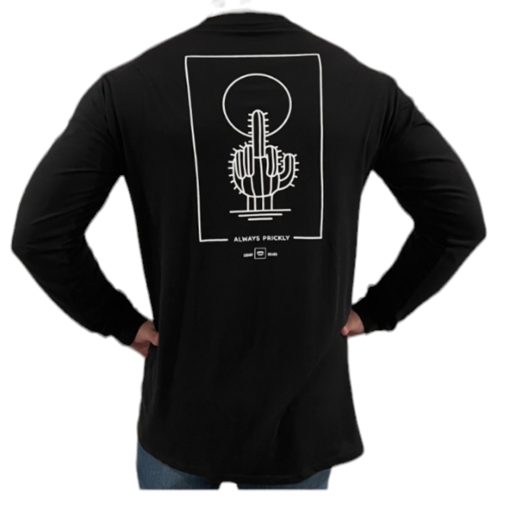 Chomp Men's Black Always Prickly‎ Catus Middle Finger Long Sleeve T-Shirt Small